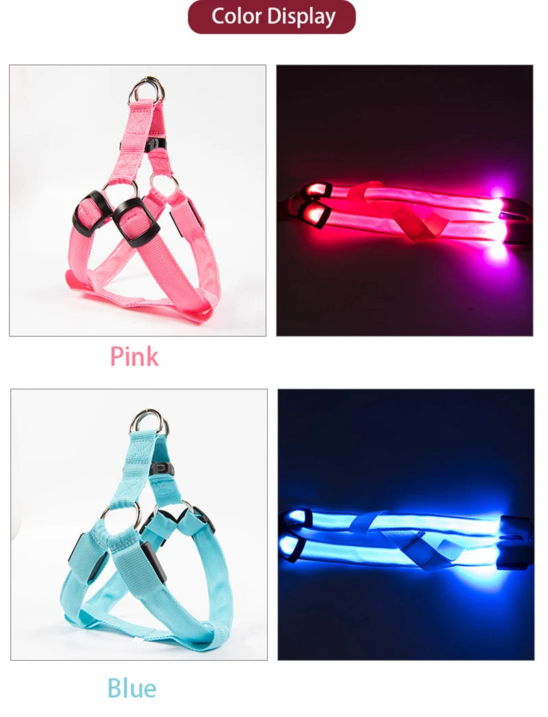 Adjustable LED Dog Harness No Pull Small Medium Glowing Nylon Breast-Band Night Safety Arnes Perro Dropship Pets Dog Accessories