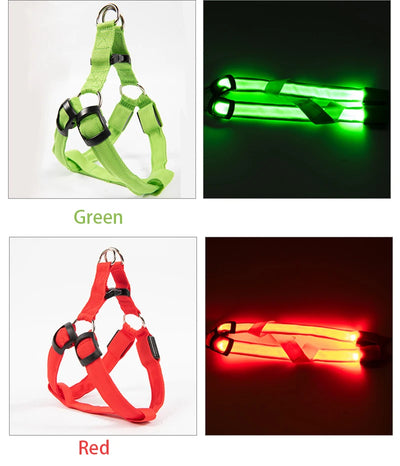 Adjustable LED Dog Harness No Pull Small Medium Glowing Nylon Breast-Band Night Safety Arnes Perro Dropship Pets Dog Accessories