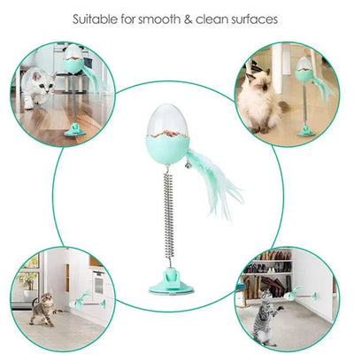 Cat Treat Dispenser Toy Interactive Cat Toys Balls With Feather And Light Suction Cup Cat Teaser Wand Feather Toy Interactive