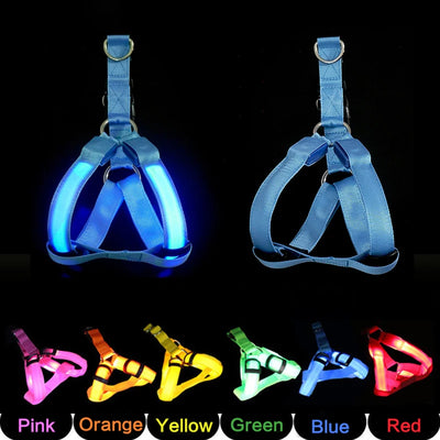 Adjustable LED Dog Harness No Pull Small Medium Glowing Nylon Breast-Band Night Safety Arnes Perro Dropship Pets Dog Accessories